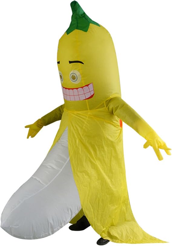 Inflatable Banana Costume, Funny Banana Zippered Blow Up Costume, Halloween Adult Banana Suit with Air Fan for Easter Party Bulldog Cosplay
