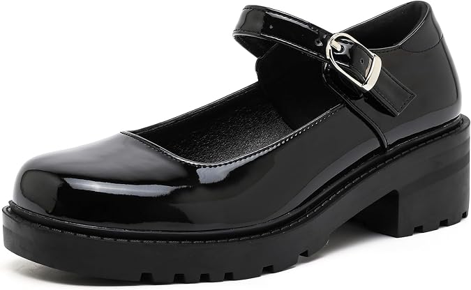 DADAWEN Women's Mary Jane Shoes Platform Oxford Shoes Leather Round Toe Chunky Heel Non-Slip Comfort Casual Dressy Girls School Work Shoes
