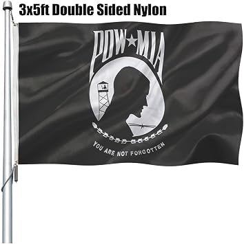 Double Sided Pow Mia Flag 3x5 Outdoor- Heavy Duty Nylon You are Not Forgotten Prisoner of War Mia pow Flags Memorial Veterans Armed Forces Militar Flag Banner with 2 Brass Grommets,4 Rows Stitched