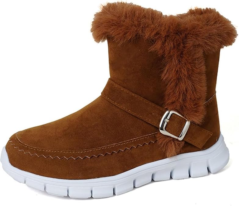 Winter Mini Boots for Women Faux Fur Suede Platform Snow Boot Fashion Comfortable Warm Slip On Fleece Lined Shoes Classic Casual Side Zip Up Outdoor Walking Booties