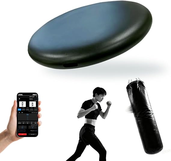 Smart Punch Tracker for Boxing Bag - Real-Time Force, Speed & Power Monitor on App, 200H Runtime & Voice Feedback, Portable Punching Bag Sensor for Home/Gym Use (Water Bag Not Supported) Black