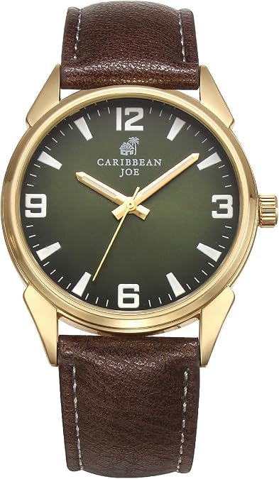 CARIBBEAN JOE Mens Analog Wrist Watches, Classic Round 41mm Case Design, Quartz Movement, Clean Three-Hand Display, Casual to Dress Fashion Watches for Everyday Wear and Gifting