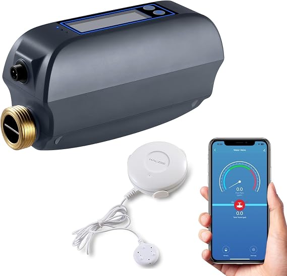 Haozee WiFi Smart Water Valve and Auto Shut-Off | Ultrasonic Flow Detection,Customizable High/Low Flow Alerts, With Wifi Water Sensor,For 3/4" Diameter DN20 Pipe