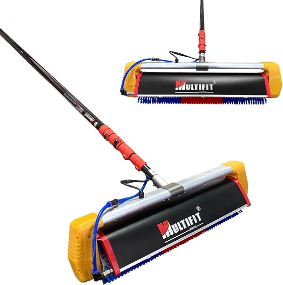 No Ladder Solar Panel Cleaning System-Cordless Brush with 5.5m Telescopic Pole, 400RPM 360 Rotation, 18ft Water Supply Kit for High Roof & Solar Farm Maintenance