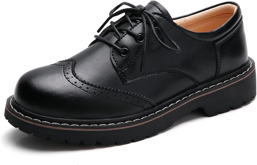 Womens Vintage Lace Up Fashion Perforated Wingtip Oxford Shoes Comfort Memery Foam Insole Brogues Shoes Black US 6.5