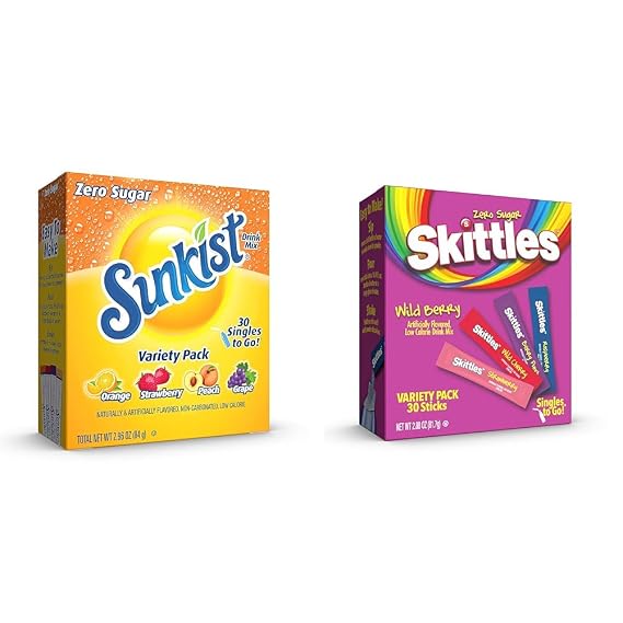 Sunkist Soda & Skittles Wild Berry Variety Pack,60 Count, Singles To Go Powdered Drink Mix, Zero Sugar, Low Calories Soda and wild Berry Drink mix