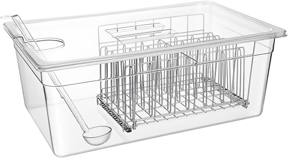 Sous Vide Container 26 QT with Lid, Rack & Spoon-Precision Cooking Tub for Anova Nano, Joule, Instant Pot Immersion Circulators - Large Accessories Kit (Elliptical opening)