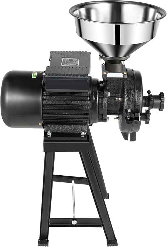 Electric Grain Grinder Mill 1500W Commercial Corn Grinder with Funnel Electric Feed Mill Dry Cereals Grinder Adjustable Output Thickness Rice Corn GrainRice Herbs Pepper Feed Flour Mill