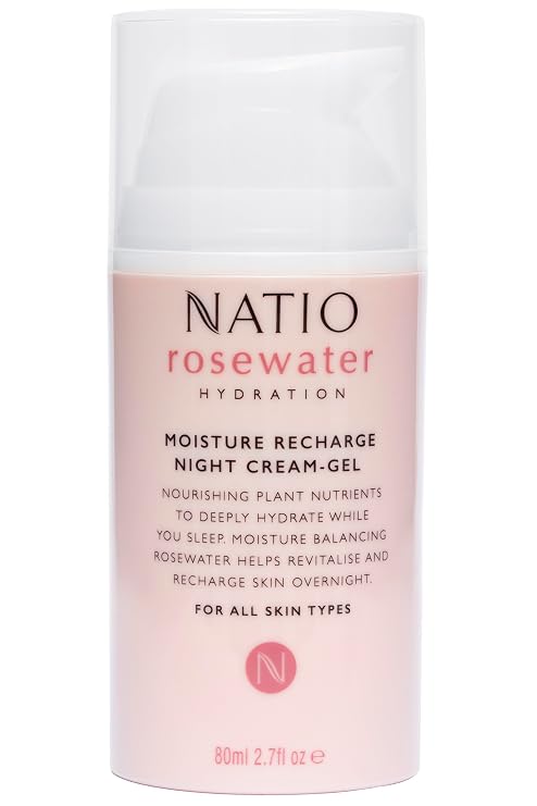 Natio Australia Rosewater Hydration Moisture Recharge Night Cream-Gel, 2.7 oz - Face Moisturizer with Shea Butter - Face Cream for All Skin Types