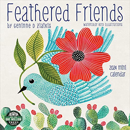 Feathered Friends 2024 Mini Wall Calendar: Watercolor Bird Illustrations by Geninne Zlatkis | Compact 7 x 14 Open | Amber Lotus Publishing Calendar International Edition, July 10, 2023
