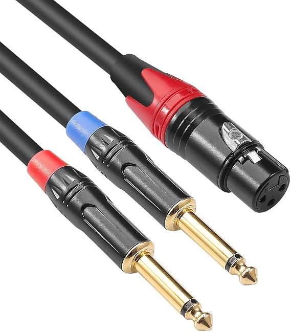 XLR Female to Dual 1/4 inch Y Splitter Cable,Female XLR to Double 6.35mm Mono TS Plug Mic Audio Converter Adapter Cord - 3.3 feet