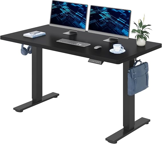 FLEXISPOT 160x80cm Electric Standing Desk Height Adjustable Desk ONE PIECE Sit Stand Desk Stand Up Desk with Memory Smart Pannel (Black Frame+Black Desktop)