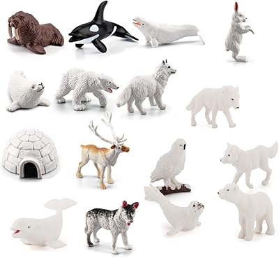 16PCS Arctic Animals Figures Toy Mini Winter Animals Playset, Realistic Polar Animal Toys for Kids Birthday Festival Party Favor