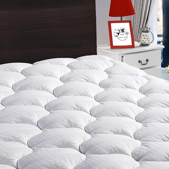 LEISURE TOWN Cotton King Mattress Pad Fitted Quilted Mattress Cover Pillow Top Mattress Topper Cooling Soft Breathable Mattress Protector with 8-21 Deep Pocket,Machine Washable (78x80 White)