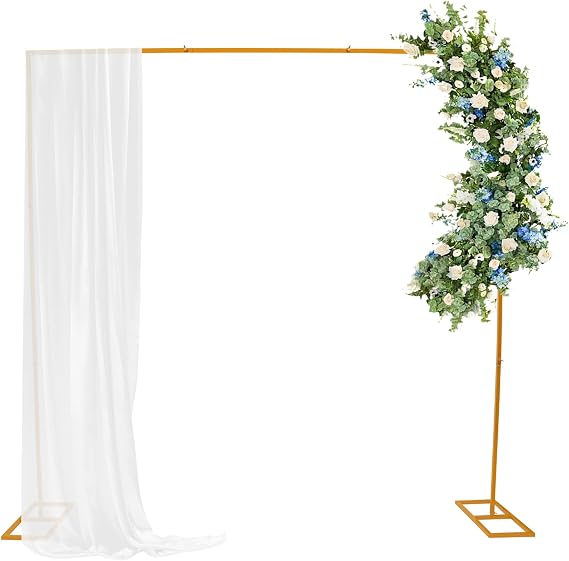 Backdrop Stand Arch Metal Wedding 2.4*2.4m Square Frame for Flower Balloon Background Decoration (Gold)