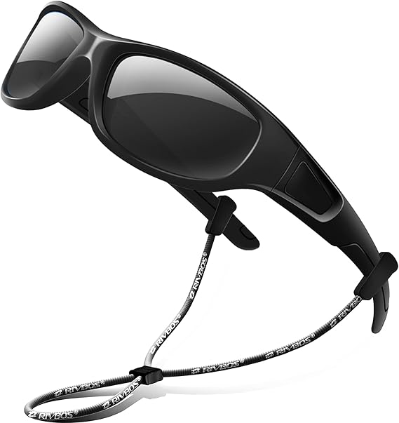 RIVBOS Kids Sunglasses Polarized UV400 TPE with Strap for Boys Girls RBK037 | Flexible rubber frame with UV protection and secure strap for boys and girls during travel, beach and outdoor play