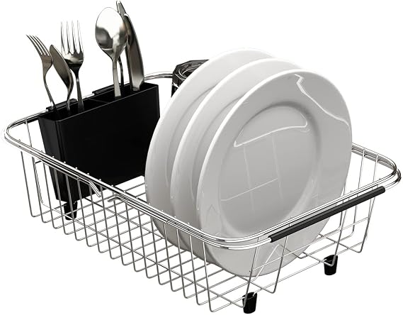 TESOT Adjustable Over Sink Dish Rack Stainless Steel Dish Drying Rack On Counter or in Sink, Rustproof