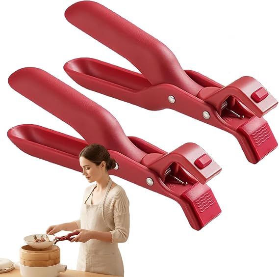 Anti Scald Plate Gripper, Multi-function Anti-Scald Bowl Clip - 2026 Upgraded Silicone Hot Plate Grippers for Kitchen, Microwave Oven Cooking, Kitchen Utensil for Bowls (red)