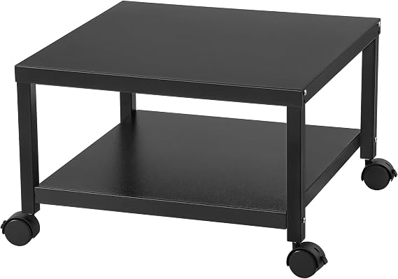 2-Tier Printer Stand with Locking Wheels, Heavy-Duty Mobile Printer Cart with Storage Shelf, Under Desk Printer Table for Home, Office, Black