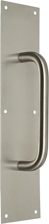 Rockwood 107 X 70C.32D Stainless Steel Pull Plate, 16" Height x 4" Width x 0.050" Thick, 8" Center-to-Center Handle Length, 3/4" Pull Diameter, Satin Finish