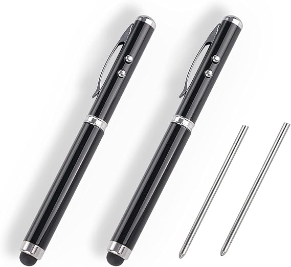 Metal Multi-Function Pen, Touch Screen Stylus, Flashlight with White Light,Creative Christmas and Birthday Gifts (2 Black)