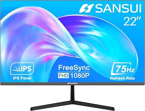 SANSUI Computer Monitor 22 inch IPS FHD 1080P PC Monitor 75Hz, Monitors with HDMI,VGA Ports, Eye Care, Desktop Monitor Ultra-Thin Tilt Adjustable VESA Mount ES-22X3 HDMI Cable Included