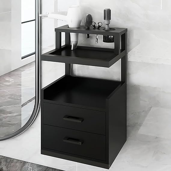 Hair Salon Station, Salon Wall Mount Styling Station, Beauty Station for Hair Stylist, Salon Table with 2 Drawers, Organizer Station for Barbershop Beauty Spa(Black)