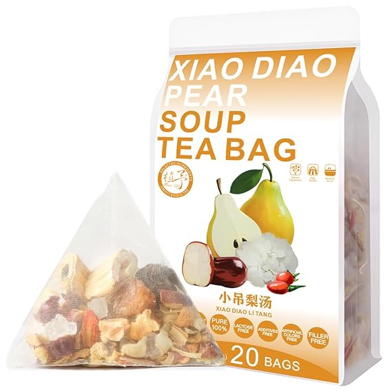Chinese Fruit Tea 300g 10.58oz (15g*20bags) Xiao Diao Pear Soup Tea Bag, Caffeine Free Fruit Tea bags Longan, Wolfberry, Mixed fruit tea (snow pear tremella tea)