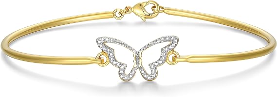 MORGAN & PAIGE Bronze 18K Yellow, 14K Rose Gold or Rhodium Plated Diamond Accent Two-Tone Bangle Bracelets for Women - Open Bangle Bracelets for Women, Hypoallergenic Elegant Jewelry, 7.25 inches