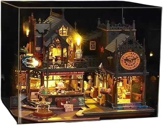 DIY Big Doll House Wooden Case Miniature Furniture Dollhouse(Black)