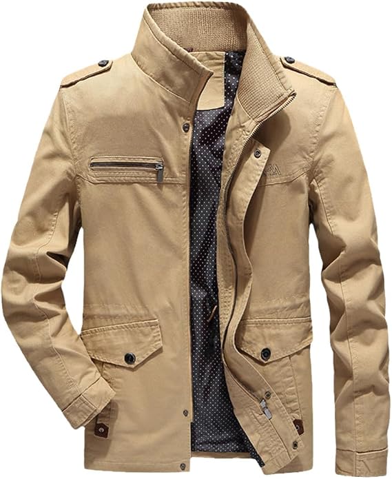 Dvbfufv Men's Jacket Coat Cotton Outdoor Casual Solid Color Multi Pocket Spring And Autumn Windbreaker
