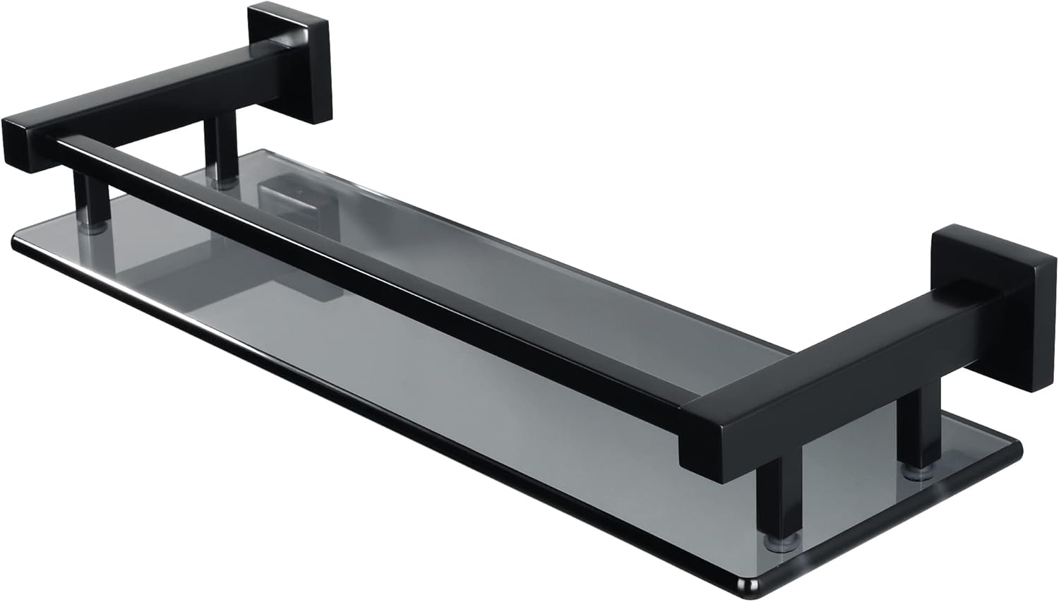SAYAYO Bathroom Shelf Tempered Black Glass Shelf with Square Rail Wall Mounted 16 inches, Stainless Steel Matte Black Finished, EGC2000-40-B