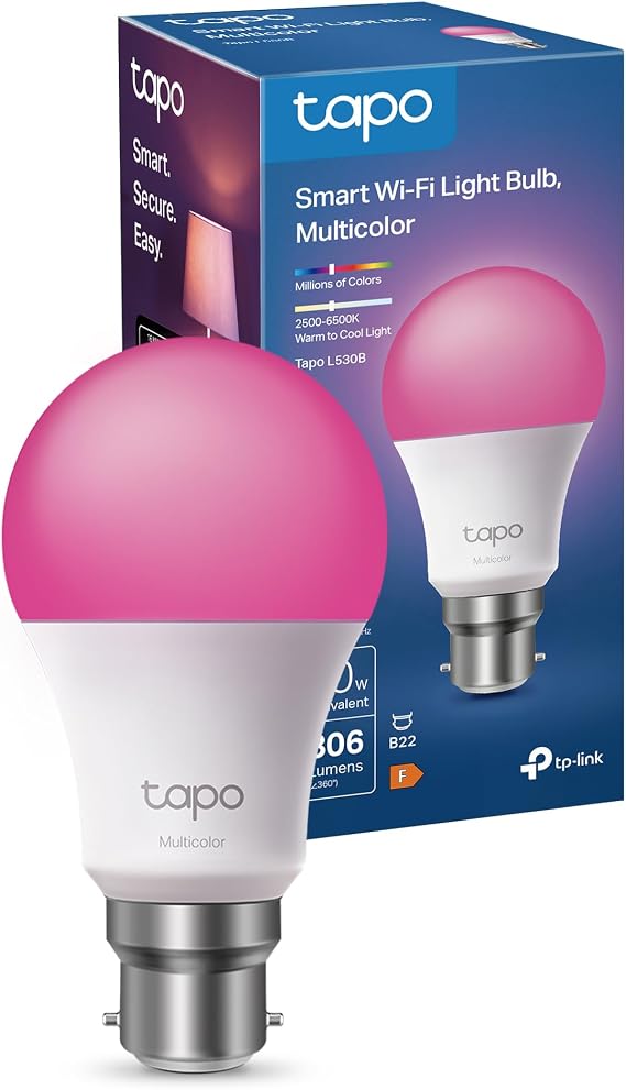 Tapo L530BA B22 Smart Bulb Multicolour Dimmable LED Light Bulb | 806 Lumens 60W Equivalent, 16M Colours, 2500-6500K, Auto White, Works with Alexa & Google, No Hub Required