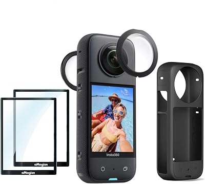 Screen Protector & Silicone Case Bundle for Insta360 x3, Includes 2 Screen Protectors, 2 Lens Guards, 1 Silicone Case
