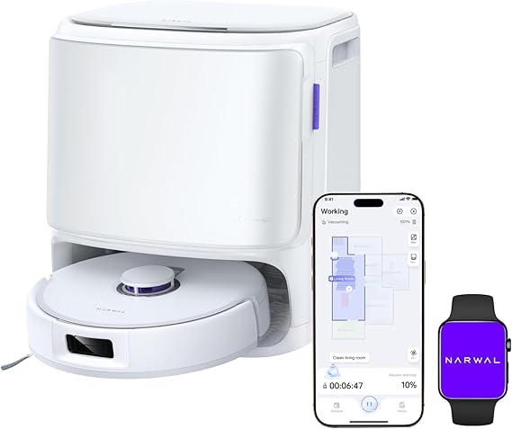 NARWAL Freo X10 Pro Robot Vacuum and Mop Combo, 11,000Pa Suction,DualFlow Tangle-Free System,MopExtend Edge Cleaning,Self-Emptying,Auto Mop Wash & Dry,for Pet Hair & Hard Floors,White