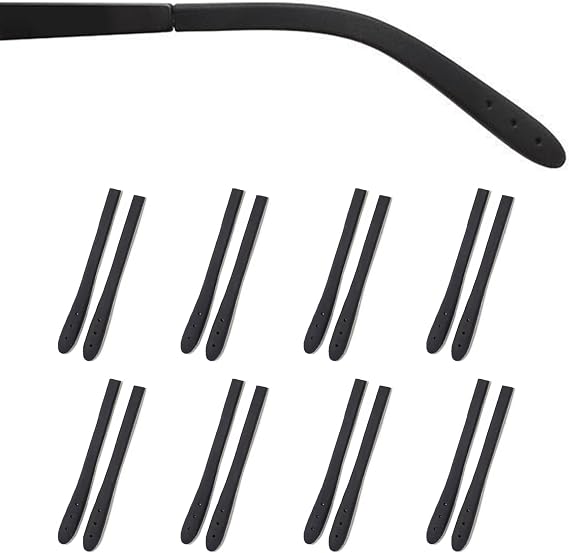 Eyeglass Temple End Tips Anti-Slip Soft Silicone Tube Sleeve Glasses Retainers Replacement Temple Tips for Flat Thin Metal Slim Eyeglass Legs(8 Pairs Black)