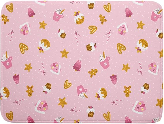 Christmas Pink Dish Drying Mat 18 x 24 Inch With Absorbent Reversible Microfiber Xmas Dessert Star Heart Drying Mats Winter Holiday Dish Drainer Mat Fast Dry For Kitchen Dining Room Decoration