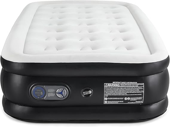 Air Mattress Full with Built in Pump,18'' Twin Size Inflatable Mattress of Upgraded Vertical Beams,3 Mins Inflation/Deflation Inflables,Flocked Top Airbed with Carry Bag for Home, Camping