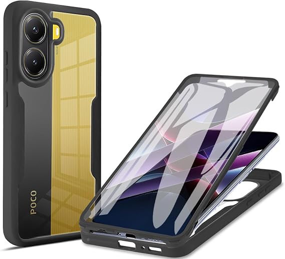 ILING Trasparente Case for Xiaomi POCO F7 5G, 360° Full Body Protection Shockproof Cover with Built-in Screen Protector, Ultra Thin Hard PC Silicone TPU Bumper Case (Black)