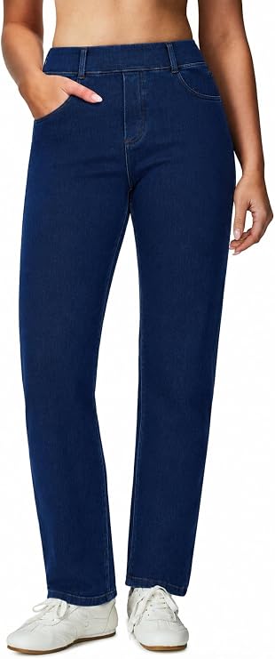 Heathyoga Straight Leg Jeans for Women Stretchy Pull On High Waisted Sweatpant Jeans Women Trendy Bootcut Jean Denim Pants