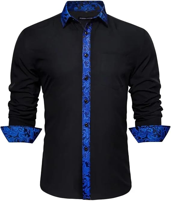 Designer Shirts for Men Silk Long Sleeve Gold Yellow Solid Paisley Slim Fit Male Blouses Spring Autuman Lapel Tops