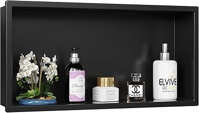 Shower Niche No Tile Needed, 12 X 24Outside Size 13.4X25.4 Bathroom Niche for Shower Wall, Black Stainless Steel Wall Cabinet Insert for Bathroom, Recessed 2-Tier Shelf