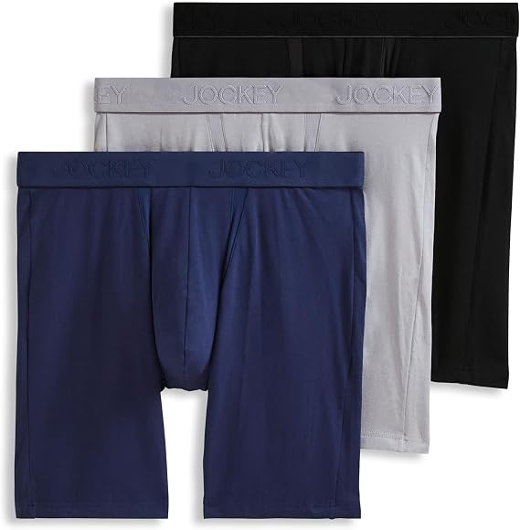 Jockey Men's Underwear Chafe Proof Pouch Cotton Stretch 8.5" Long Leg Boxer Brief - 3 Pack