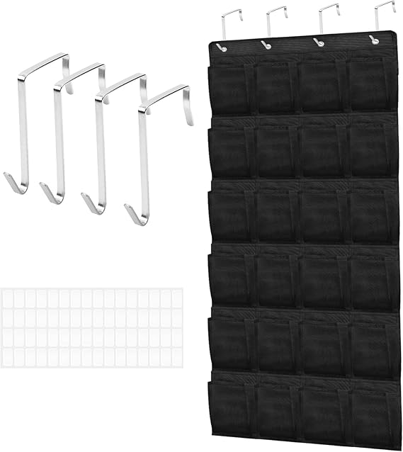Over Door Shoe Storage Organiser(24 Mesh Pockets), Hanging Shoe Storage | Wardrobe Storage Organiser with 4 Hooks, Multifunctional Hanging Storage Organiser, Behind Door Storage for Bedroom