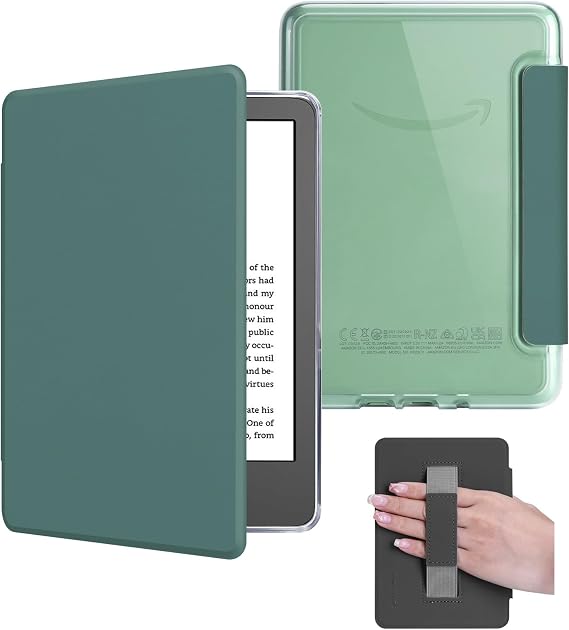 Case for 6" Kindle 2024/2022 Release (11 Generation), Light PU Leather Cover and Transparent Hard Back Shell with Hand Strap, Auto Sleep/Wake, Midnight Green