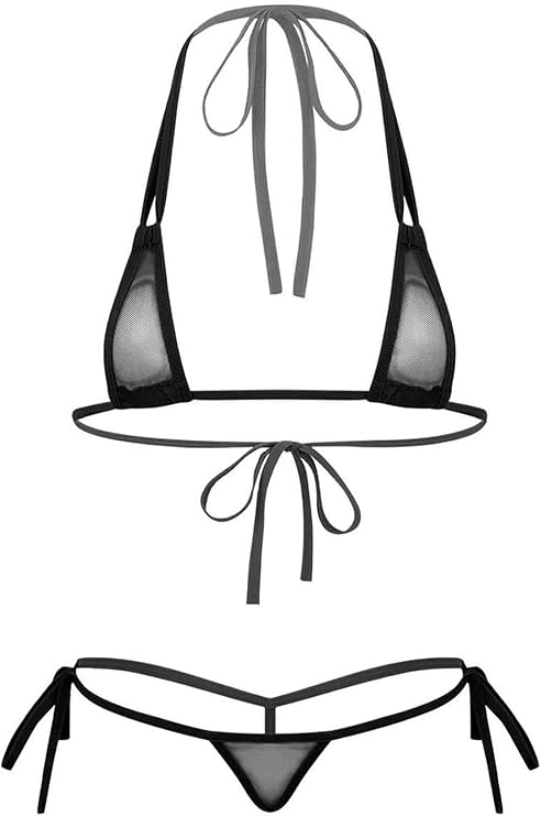 FEESHOW Micro Bikini, Ultra Small Micro Swimsuit, Women's Sexy See-Through Seductive Triangle Bikini, Separate Mini Bra and T Shorts, 2-Piece Set