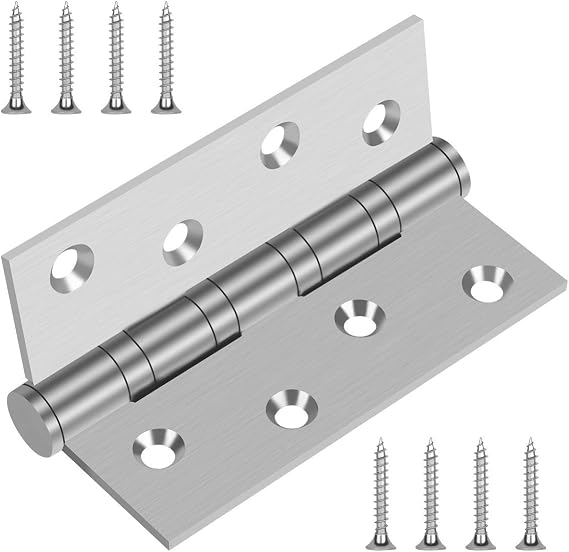 304 Stainless Steel Door Hinges 4 Inch, 4" x 3" Ball Bearing Hinge with Square Corners, Interior and Exterior Door Hinges Pack of 2 (Silver)