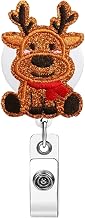 Christmas Cute Nurse Badge Reel, Cartoon Reindeer Badge Holder with Retractable Clip, Winter Acrylic Alligator Clip Cute Gifts for Nursing Student RN LPN CNA MA Medical Worker Teacher Doctor