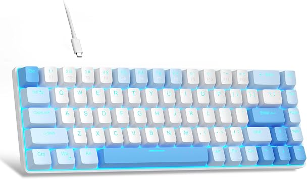 MageGee Portable 60% Mechanical Gaming Keyboard, MK-Box LED Backlit Compact 68 Keys Mini Wired Office Keyboard with Red Switch for Windows Laptop PC Mac - Sky Blue
