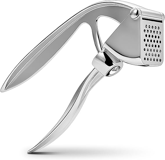 Garlic Press, Premium Metal Garlic Crusher Tool, Heavy Duty Garlic Mincer with Ergonomic Handle, Rust Proof & Dishwasher Safe, Easy to Squeeze and Clean -Silver